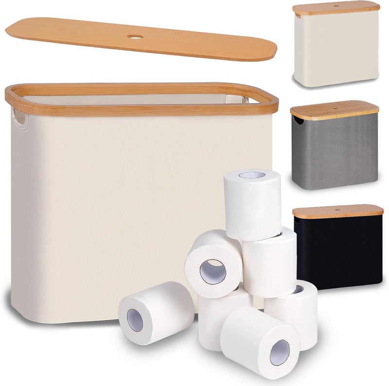 efluky Toilet Paper Basket, Toilet Paper Storage with Lid, Toilet Paper Organizer for Bathroom, Free Standing Toilet Paper Holder with Storage, Beige - Image 1
